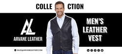 "Arvane Leather Men’s Leather Vest – classic black genuine leather vest for men, featuring button front and sleek design, perfect for casual or biker style outfits."