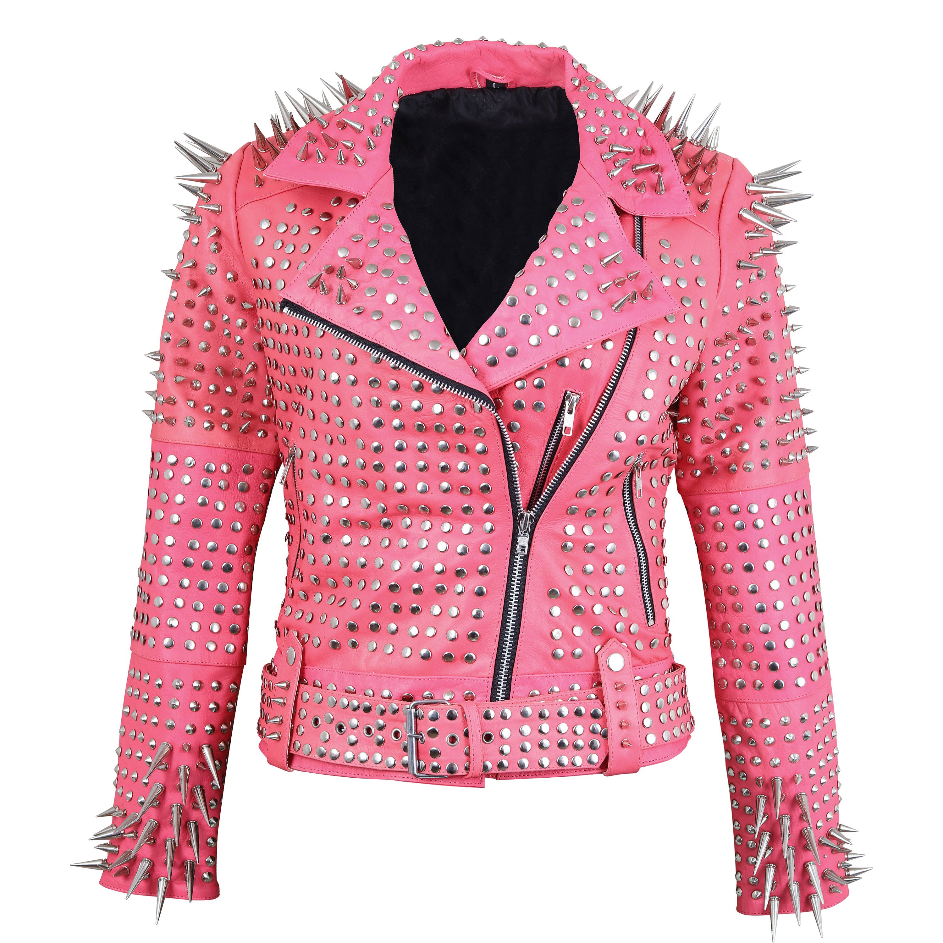 Spiked Pink Studded Leather Jacket