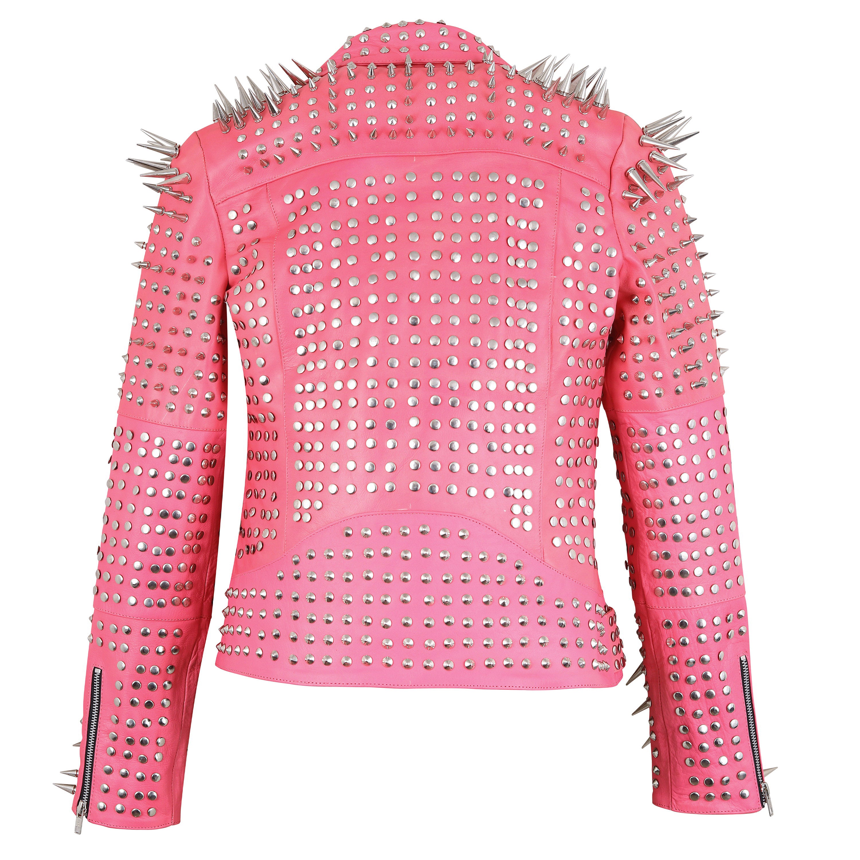 Spiked Pink Studded Leather Jacket