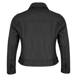 Women's Solid Black Leather Trucker Jacket