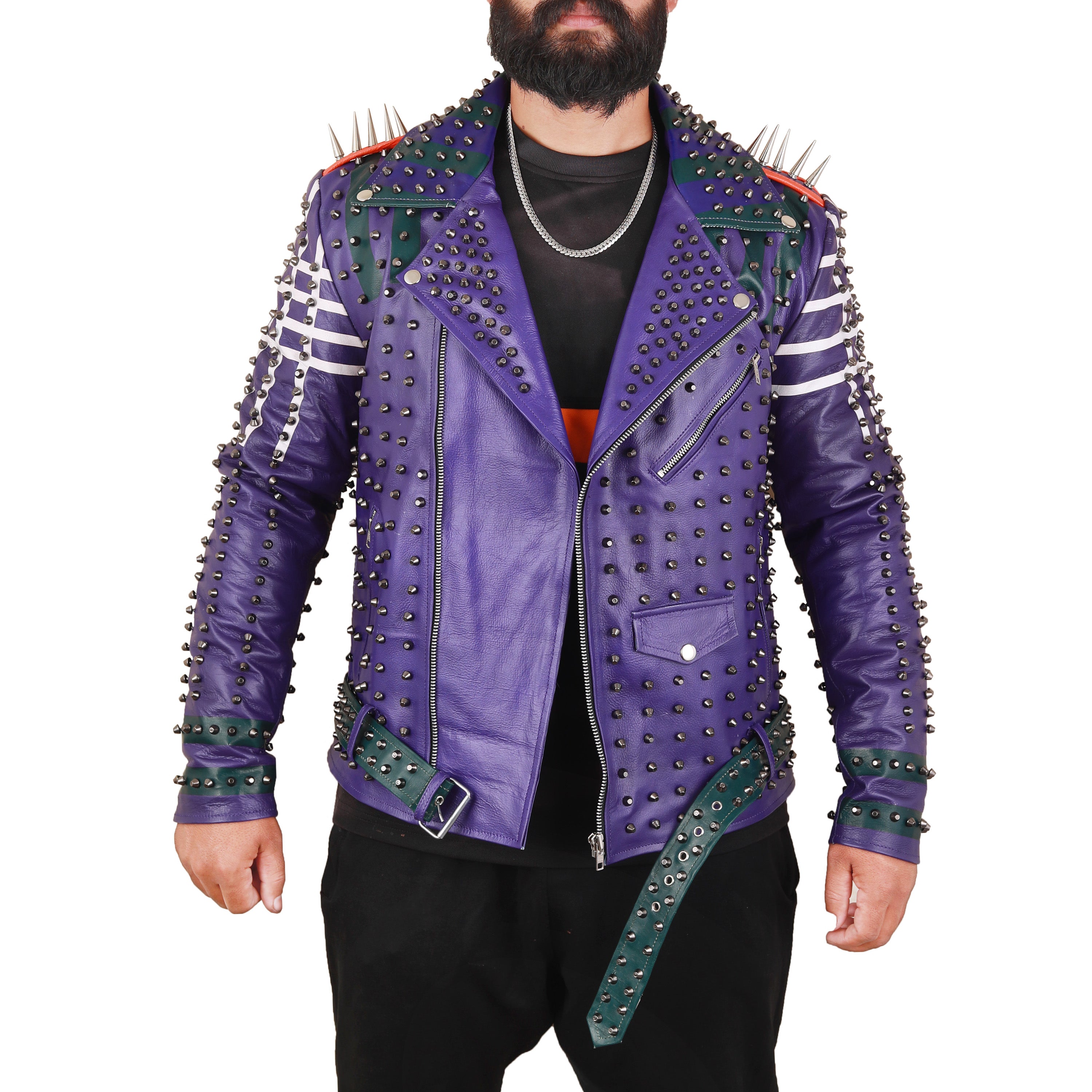 Studded Leather Jacket Purple