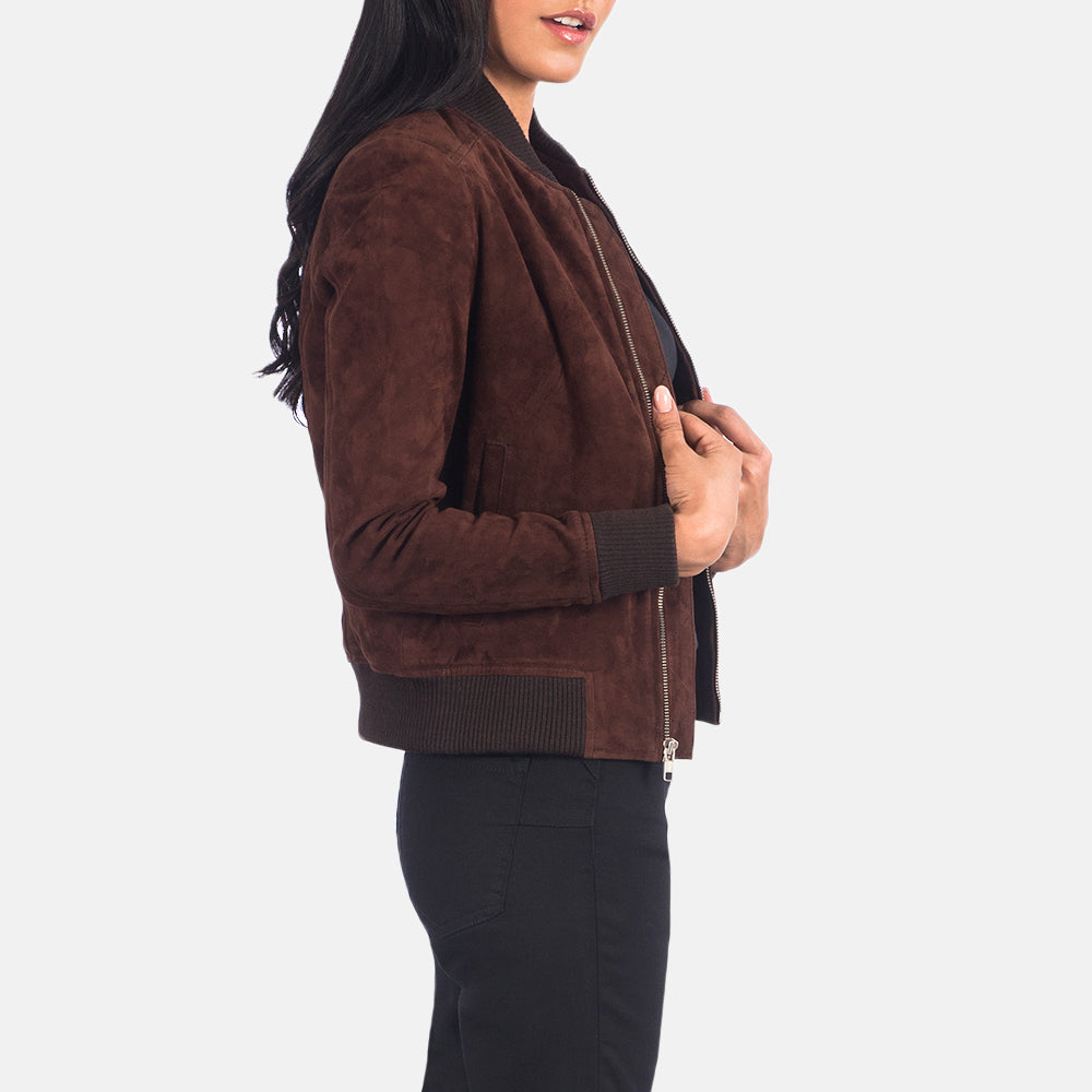 Brown Suede Bomber Jacket for Women