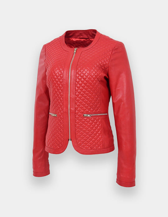 Women's Leather Jacket - Genuine Lambskin Leather Jacket -Biker Jacket - Motorcycle Jacket - Handmade Fit Jacket- Women Red Unique Jacket