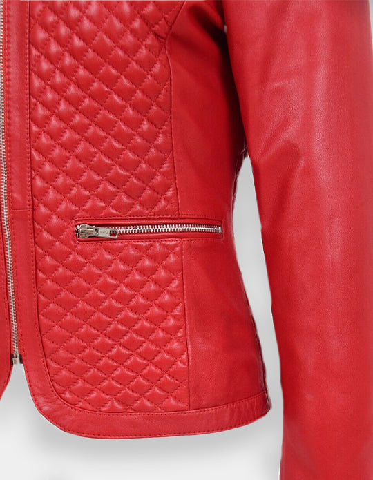 Women's Leather Jacket - Genuine Lambskin Leather Jacket -Biker Jacket - Motorcycle Jacket - Handmade Fit Jacket- Women Red Unique Jacket