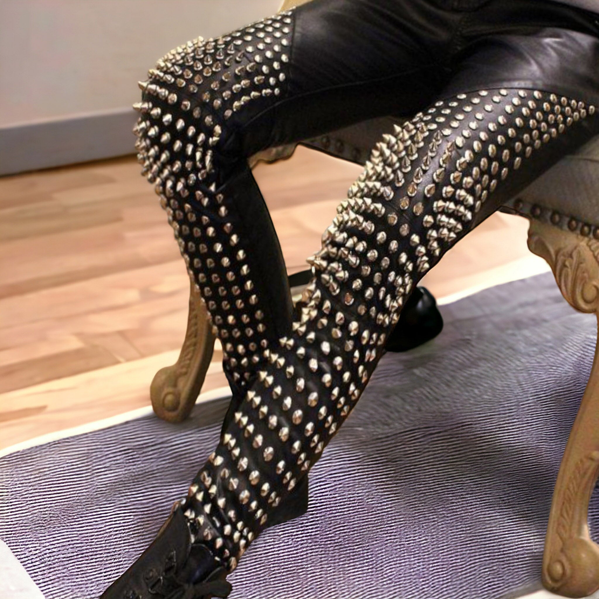 Studded & Spiked Black Leather Pants