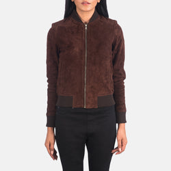 Brown Suede Bomber Jacket for Women