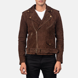 Dark Brown Suede Fashion Biker Leather Jacket for Men