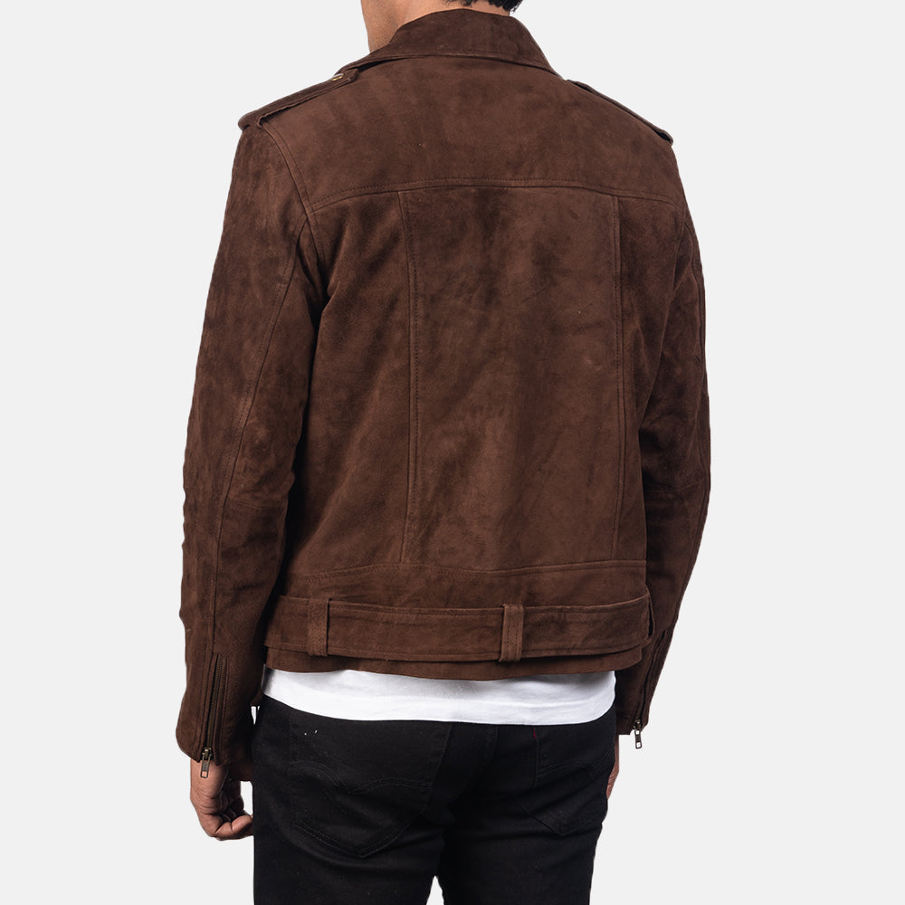 Dark Brown Suede Fashion Biker Leather Jacket for Men