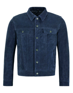 Classic Blue Suede Trucker Jacket