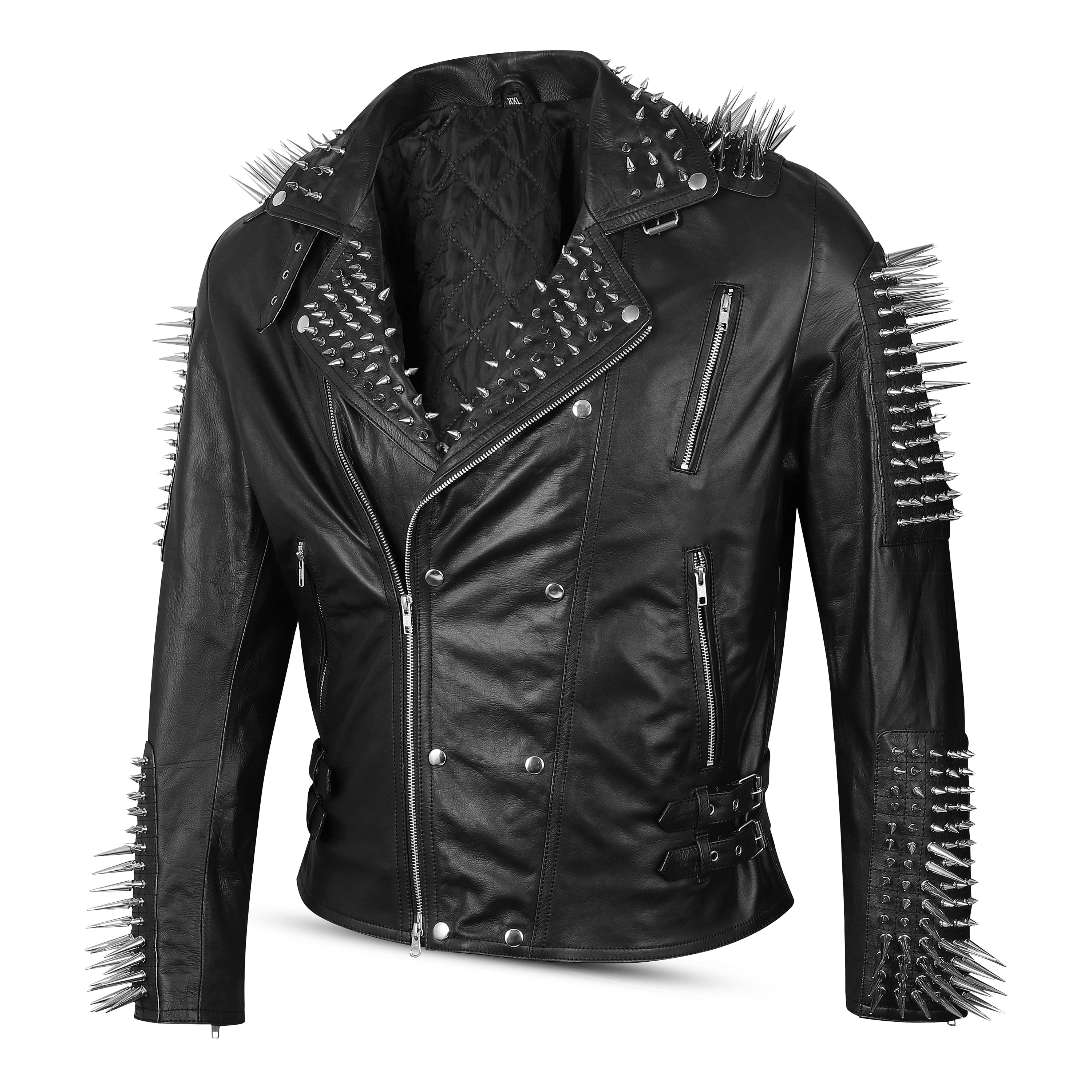 Studded Black Leather Jacket with Spiked Collar