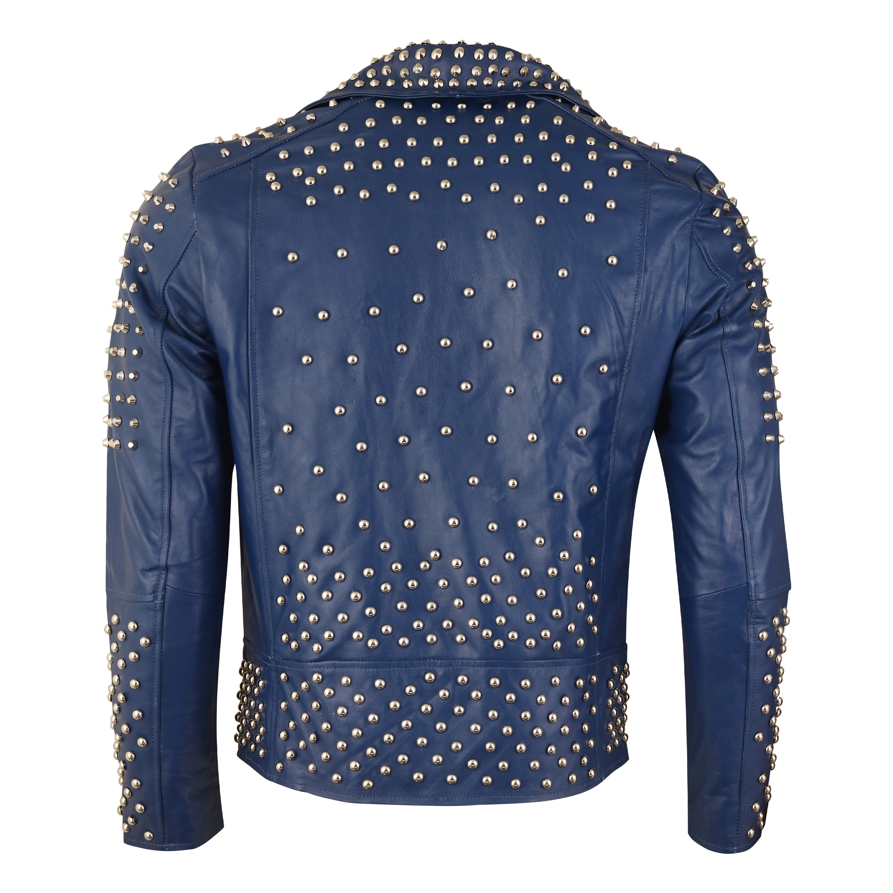 Electric Blue Studded Leather Jacket for Men