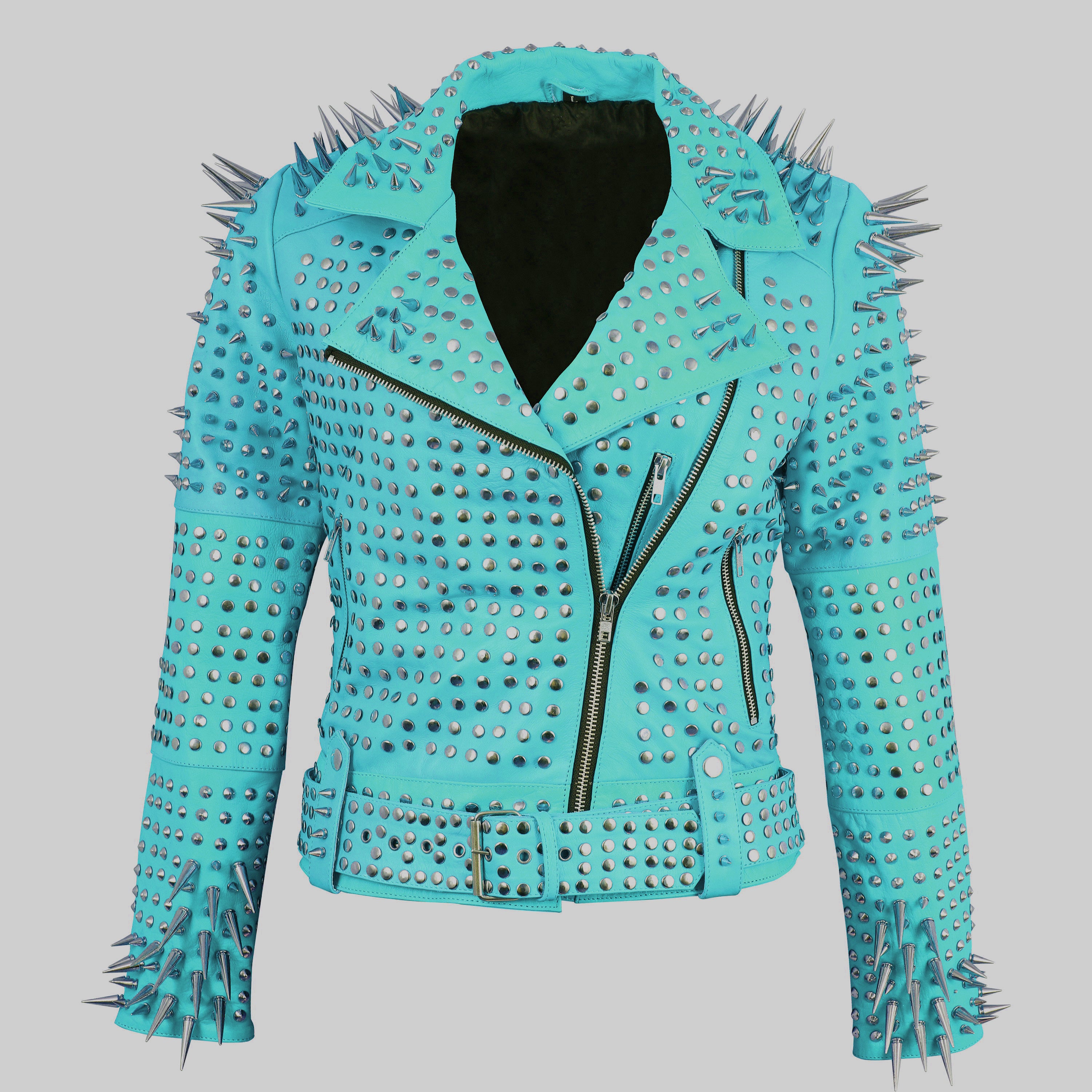 Turquoise Studded Leather Jacket