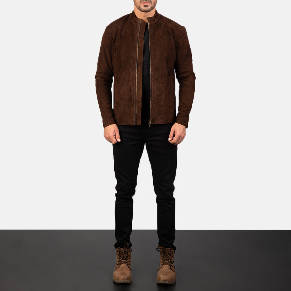 Dark Brown Suede Leather Jacket for Men