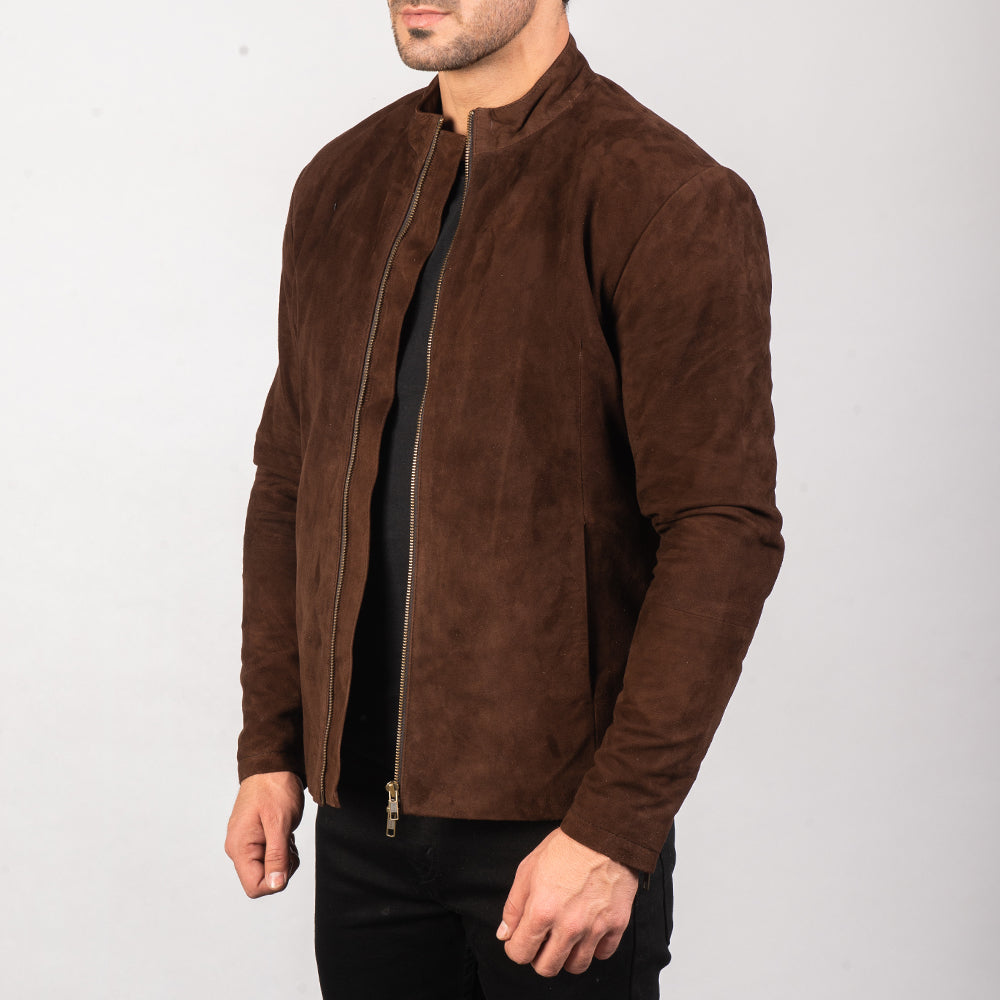 Dark Brown Suede Leather Jacket for Men