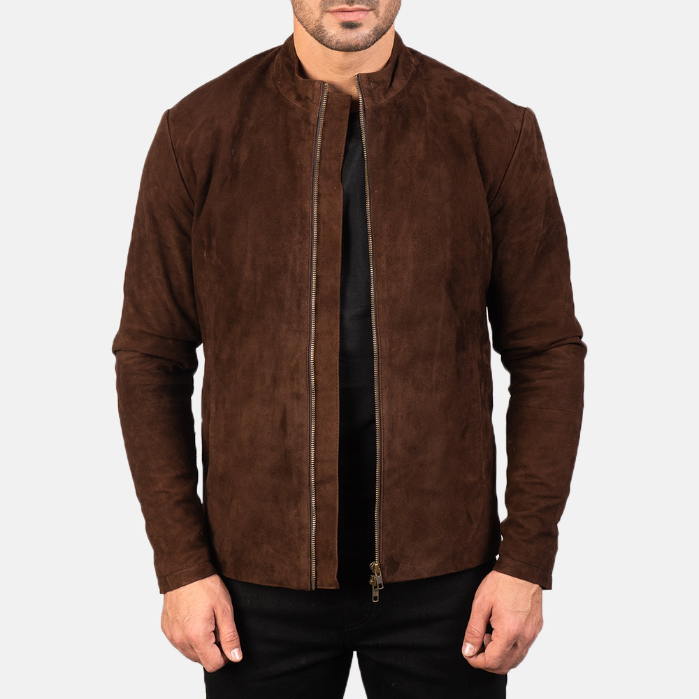 Dark Brown Suede Leather Jacket for Men