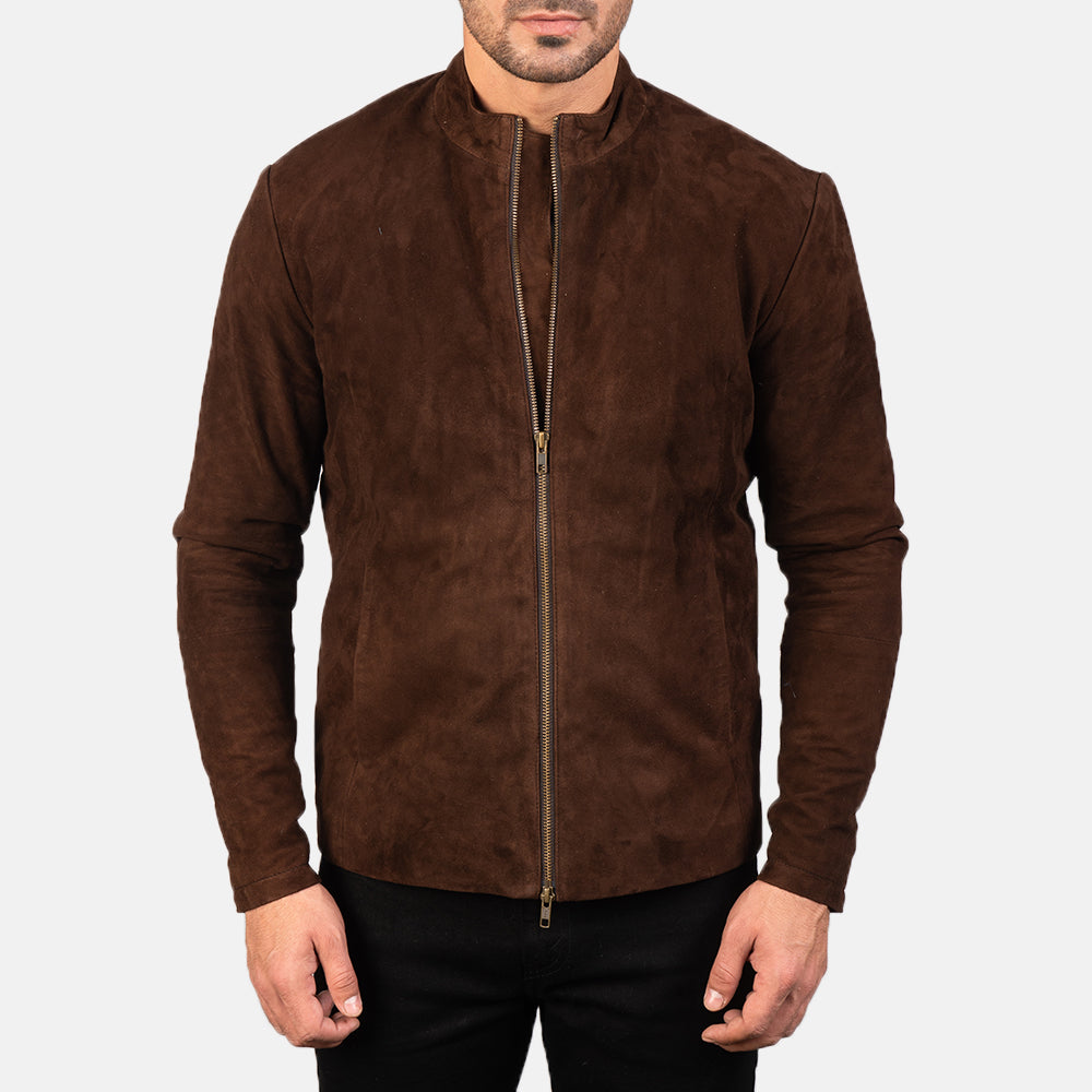 Dark Brown Suede Leather Jacket for Men