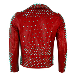 Fiery Red Studded Leather Jacket