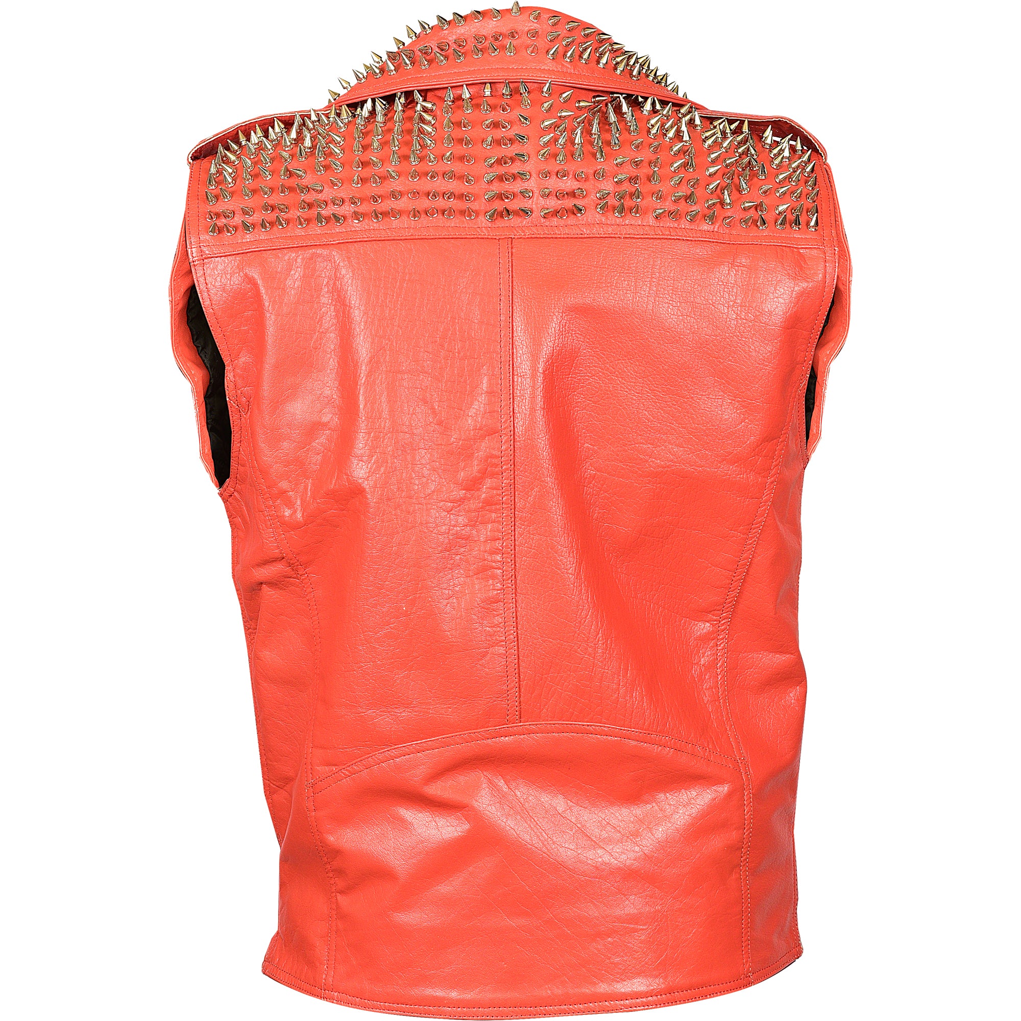 Red Spiked Collar Leather Vest