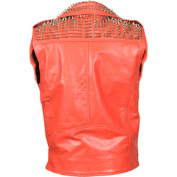 Red Spiked Collar Leather Vest