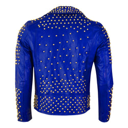 Blue Studded Leather Jacket