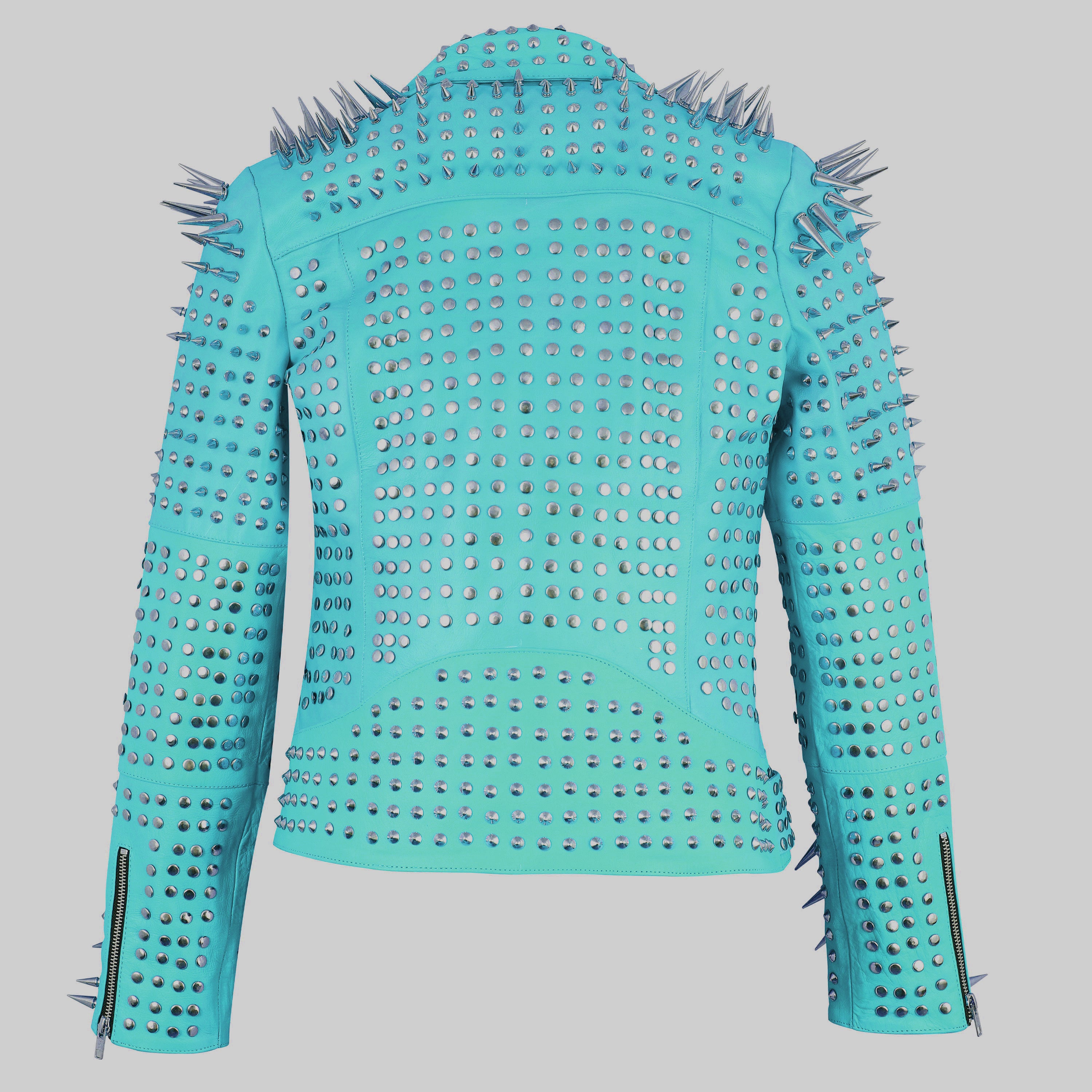 Turquoise Studded Leather Jacket