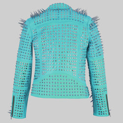 Turquoise Studded Leather Jacket