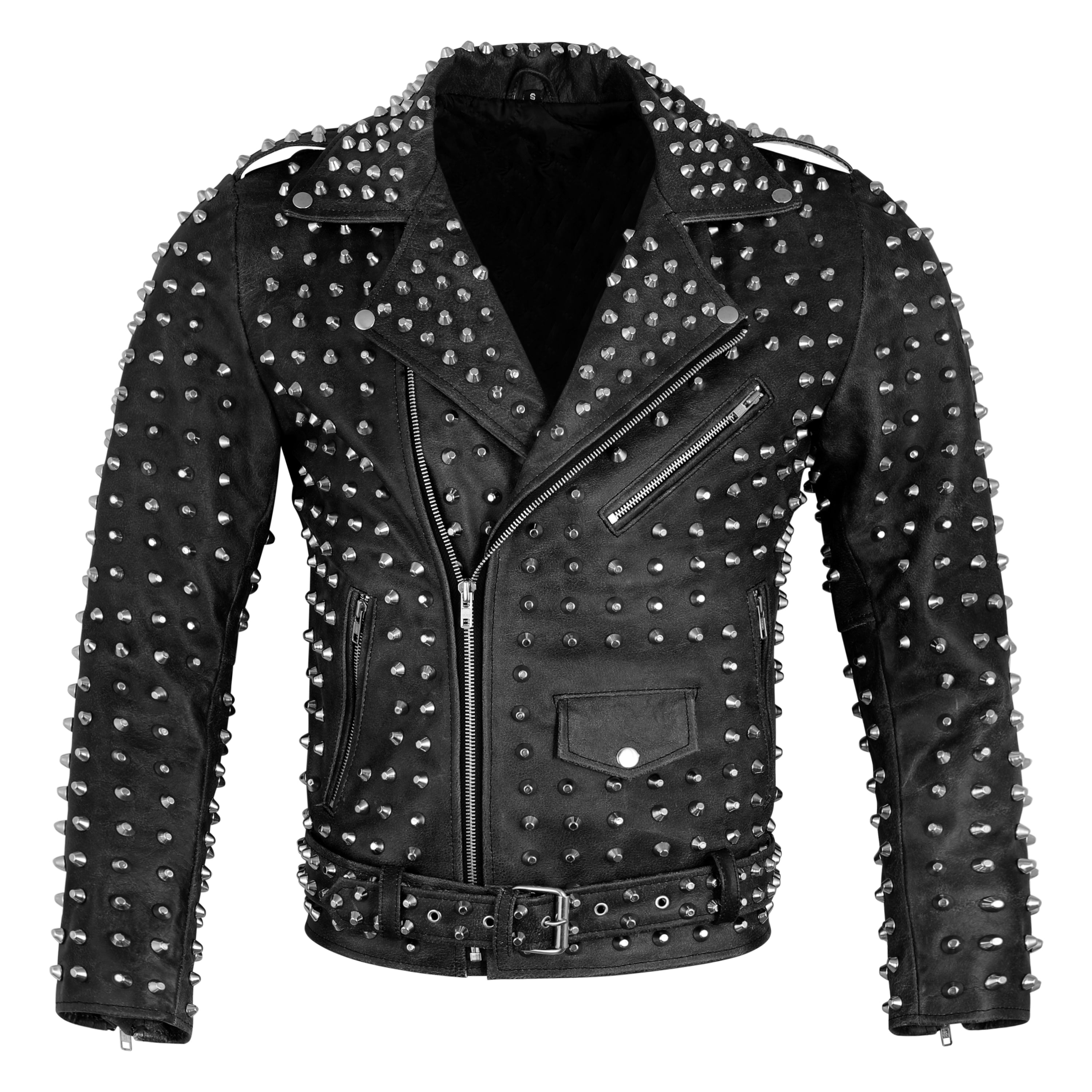 Diamond Studded Black Leather Jacket for Men