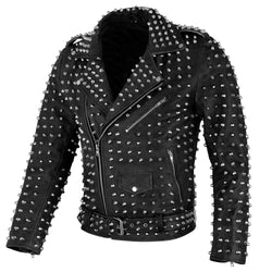 Diamond Studded Black Leather Jacket for Men