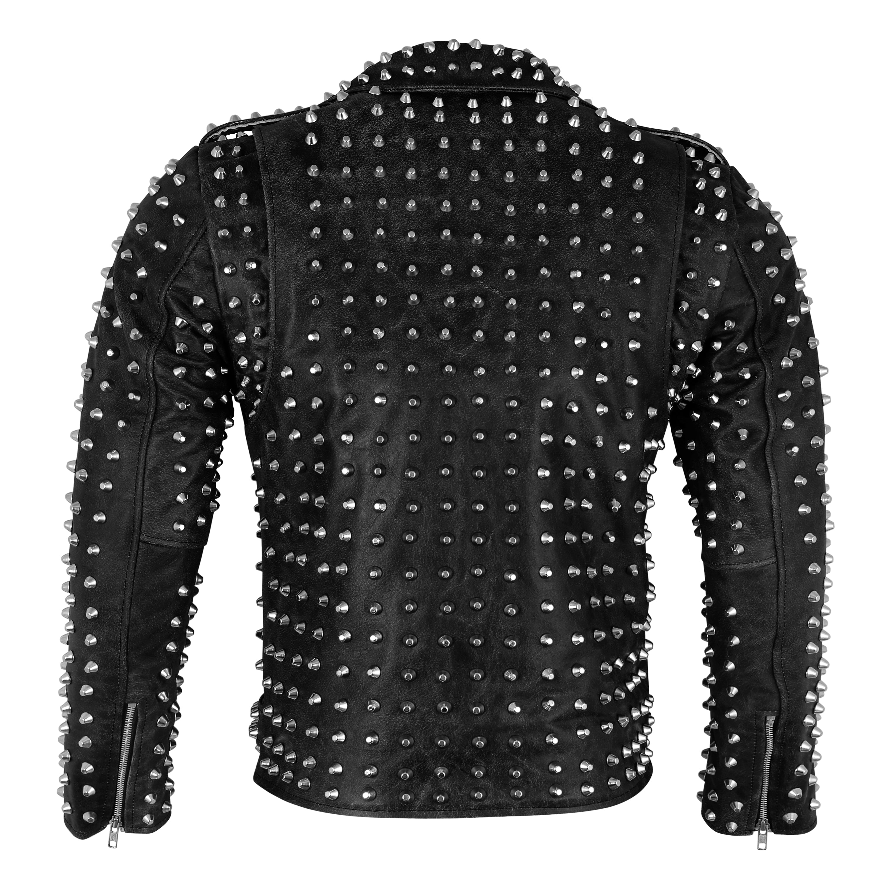 Diamond Studded Black Leather Jacket for Men