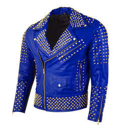 Blue Studded Leather Jacket