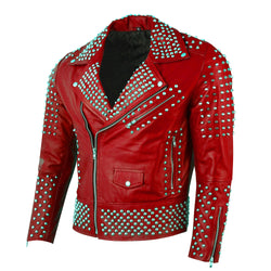 Fiery Red Studded Leather Jacket