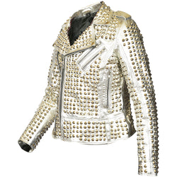 Silver Studded Leather Jacket Women