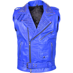 Electric Blue Studded Leather Vest