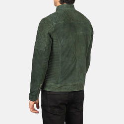 Green Suede Angled Zipper Fashion Leather Jacket for Men