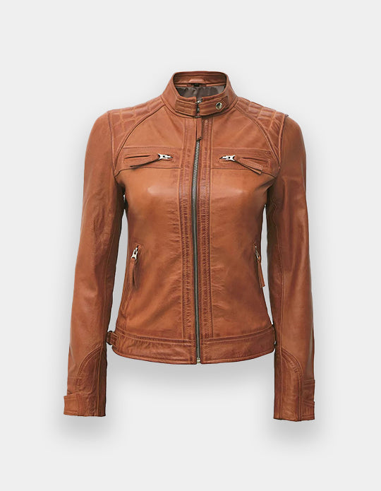 Women's Cafe Racer Tan Leather Jacket