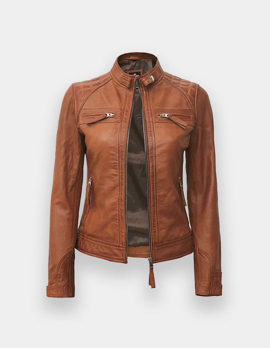 Women's Cafe Racer Tan Leather Jacket
