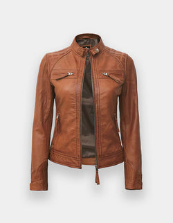 Women's Cafe Racer Tan Leather Jacket