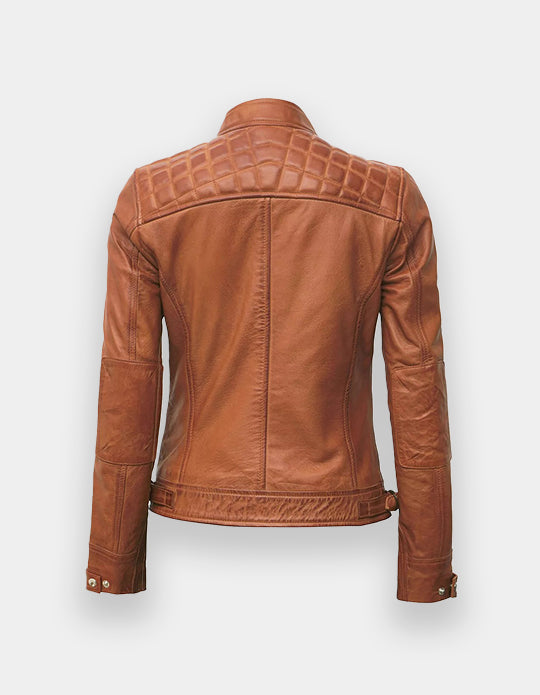 Women's Cafe Racer Tan Leather Jacket