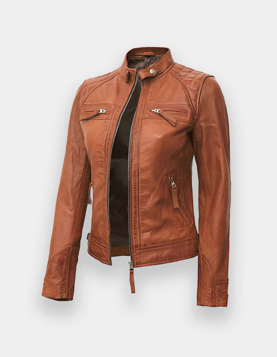 Women's Cafe Racer Tan Leather Jacket
