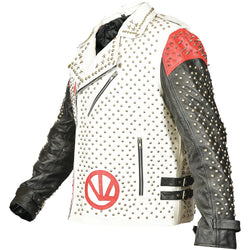 White Studded Leather Jacket Men