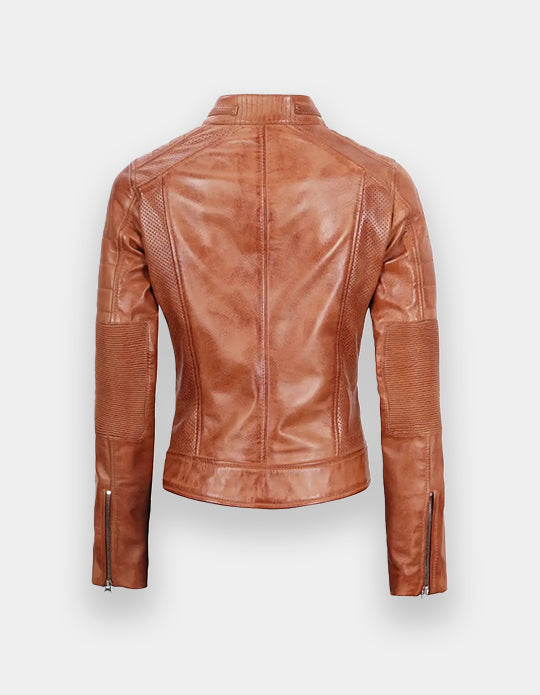 Women's Tan Brown Cafe Racer Leather Jacket