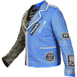 Studded Leather Jacket with Embroidered Patches