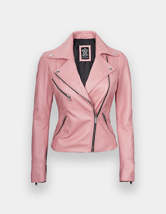 Women's Leather Jacket, New women's Pink leather jacket made of 100% Original lambskin leather
