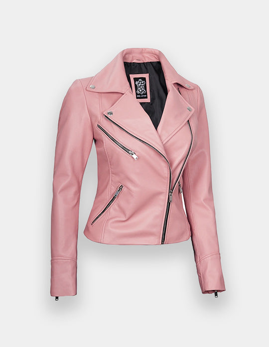 Women's Leather Jacket, New women's Pink leather jacket made of 100% Original lambskin leather