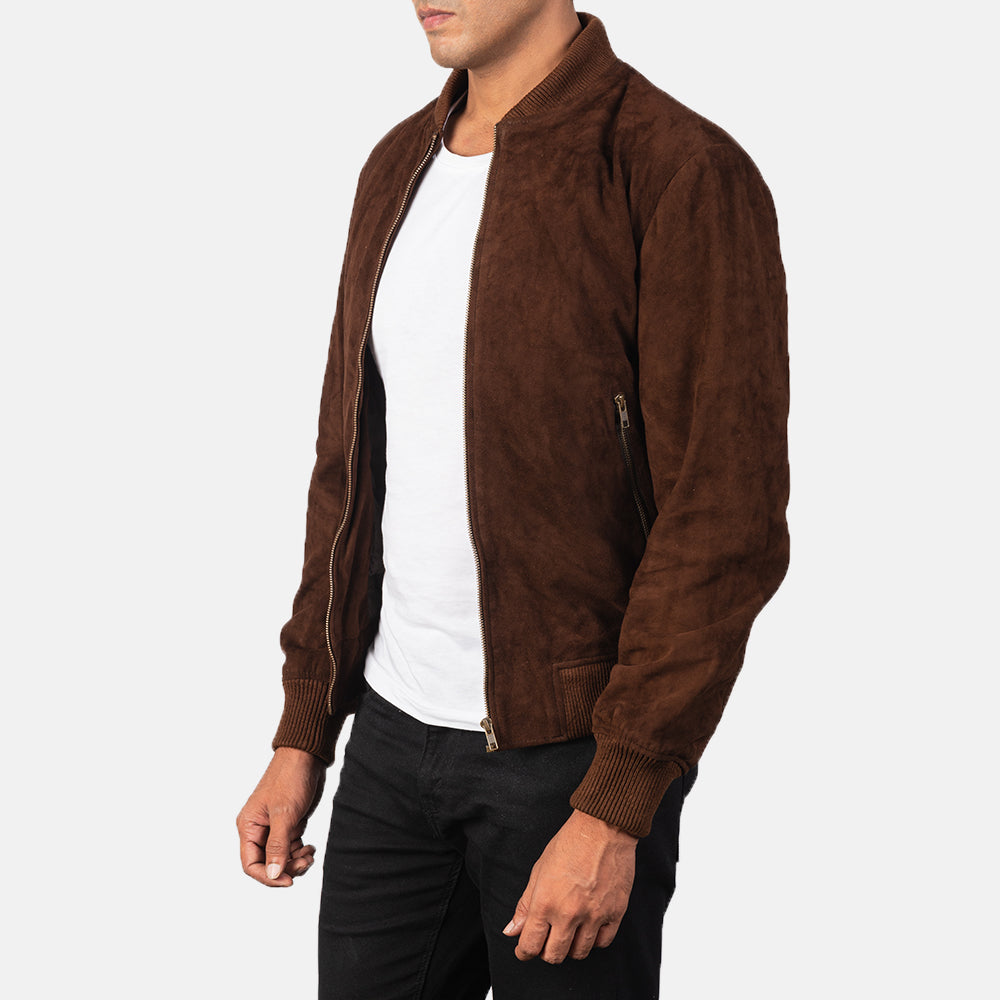 Dark Brown Suede Fashion Leather Jacket for Men