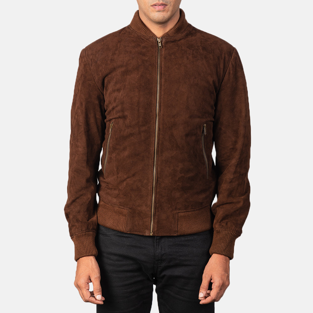 Dark Brown Suede Fashion Leather Jacket for Men