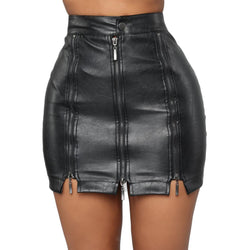 Edgy Black Faux Leather Mini Skirt with Multiple Zippers