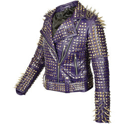 Spiked Purple Leather Jacket Women