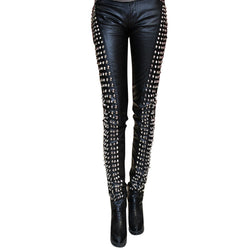 Side Studded Black Leather Pants