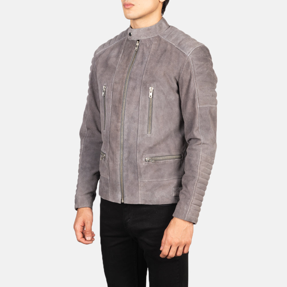 Gray Suede Leather Fashion Jacket for Men